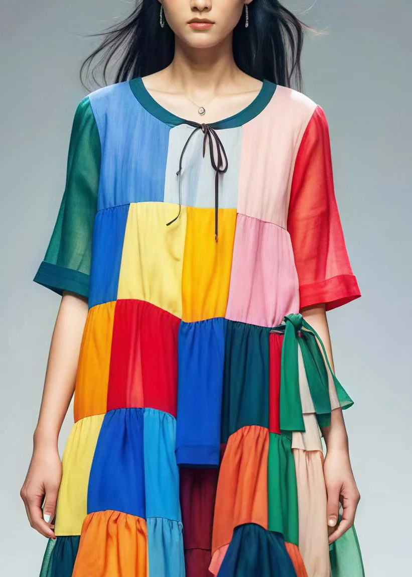 Bohemian Colorblock Oversized Patchwork Tulle Beach Dress Summer - Image 3