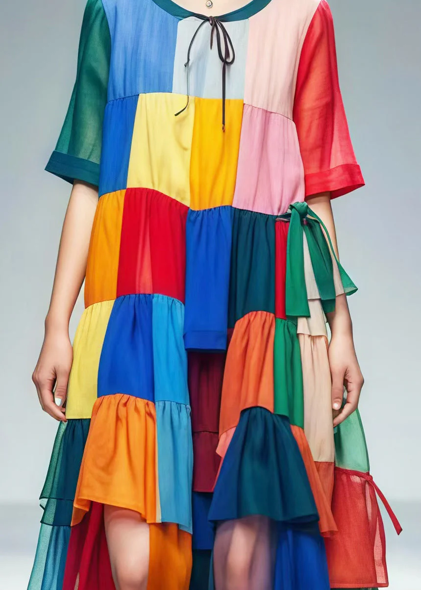 Bohemian Colorblock Oversized Patchwork Tulle Beach Dress Summer - Image 4