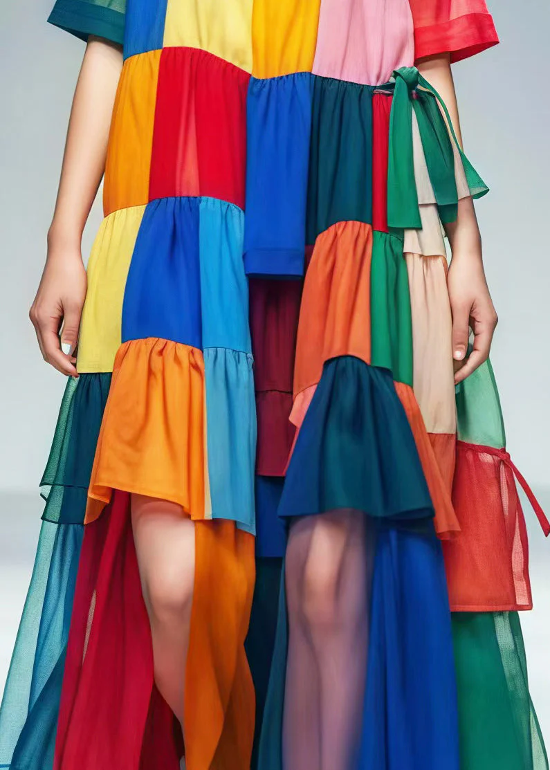 Bohemian Colorblock Oversized Patchwork Tulle Beach Dress Summer - Image 5