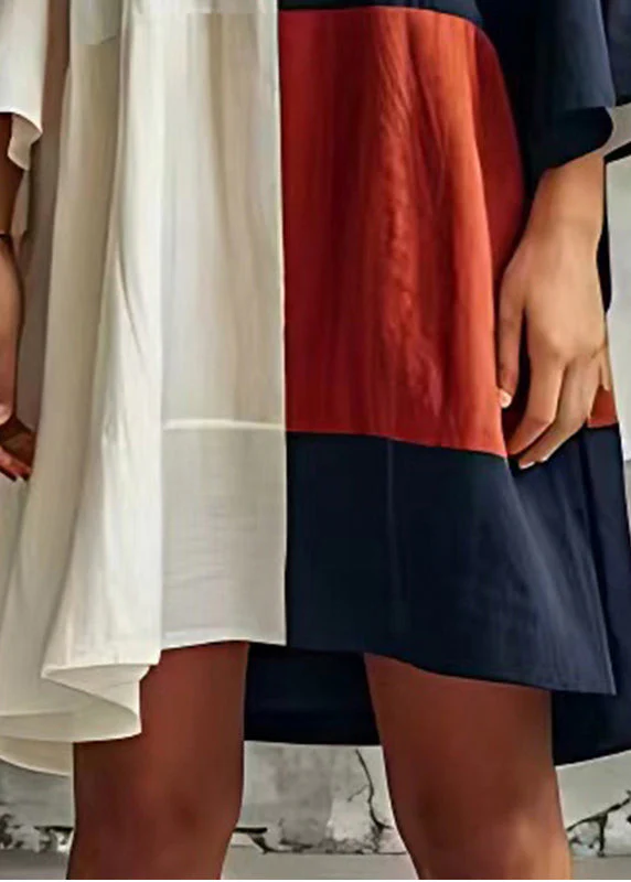 Bohemian Colorblock Patchwork Cotton Beach Dress Flare Sleeve - Image 5