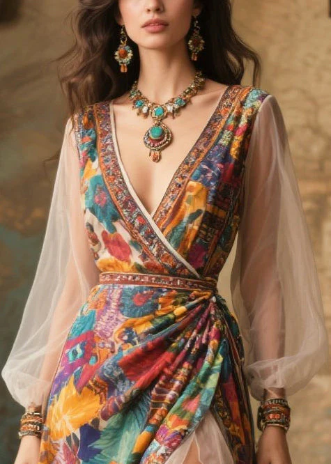 Bohemian Exra Large Hem Patchwork Print Chiffon Party Dresses Summer - Image 2