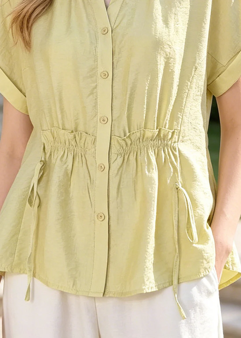 Bohemian Fruit Green Ruffled Wrinkled Cotton Shirts Summer - Image 4