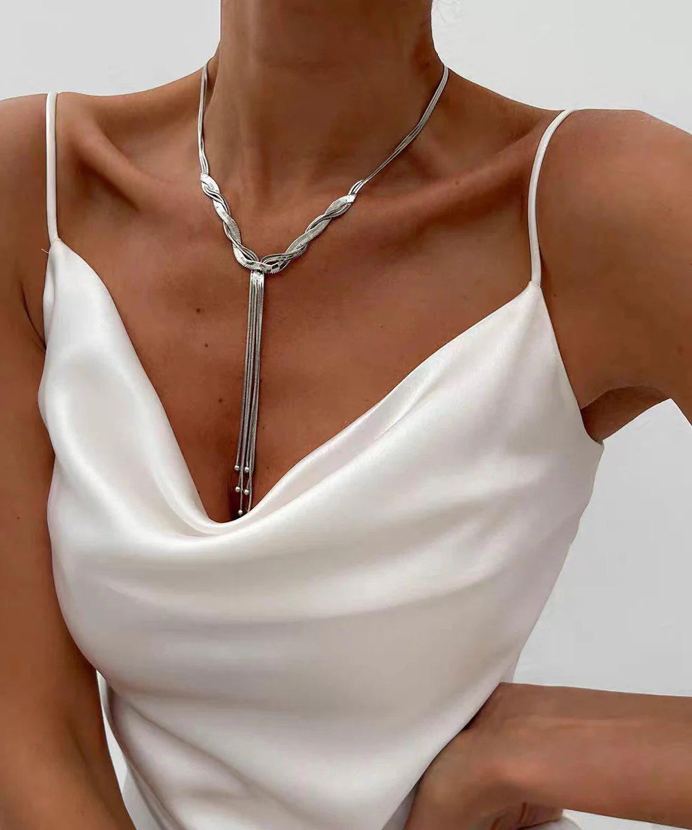 Bohemian Gold Stainless Steel Alloy Snake Bone Lariat Necklace - Image 2
