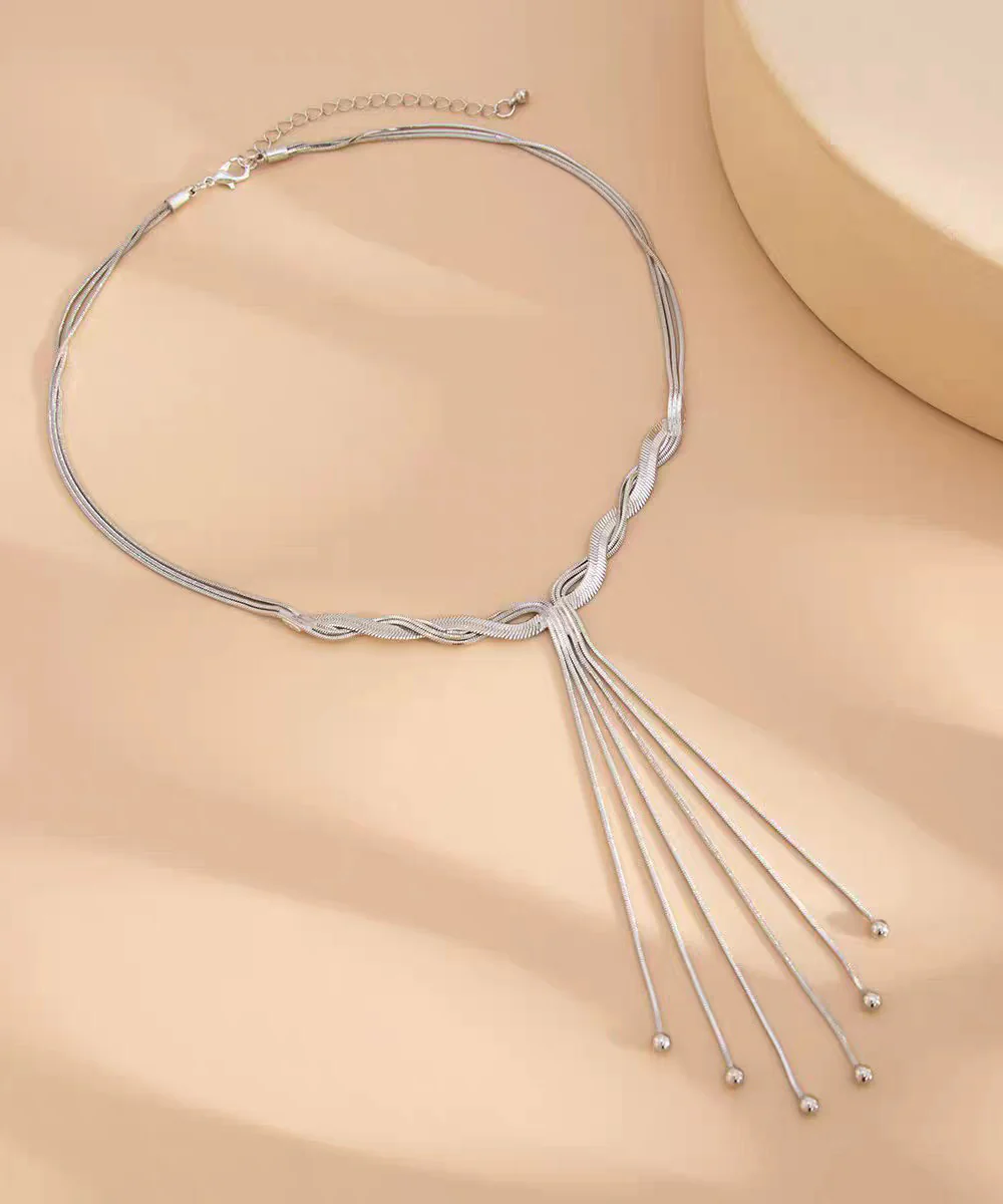 Bohemian Gold Stainless Steel Alloy Snake Bone Lariat Necklace - Image 4