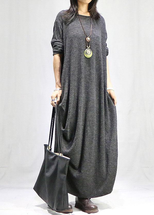 Bohemian gray dresses o neck long sleeve long fall Dress - Image 2