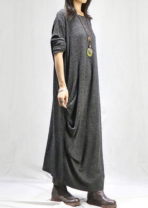 Bohemian gray dresses o neck long sleeve long fall Dress - Image 3