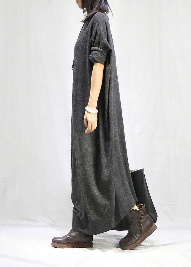 Bohemian gray dresses o neck long sleeve long fall Dress - Image 4