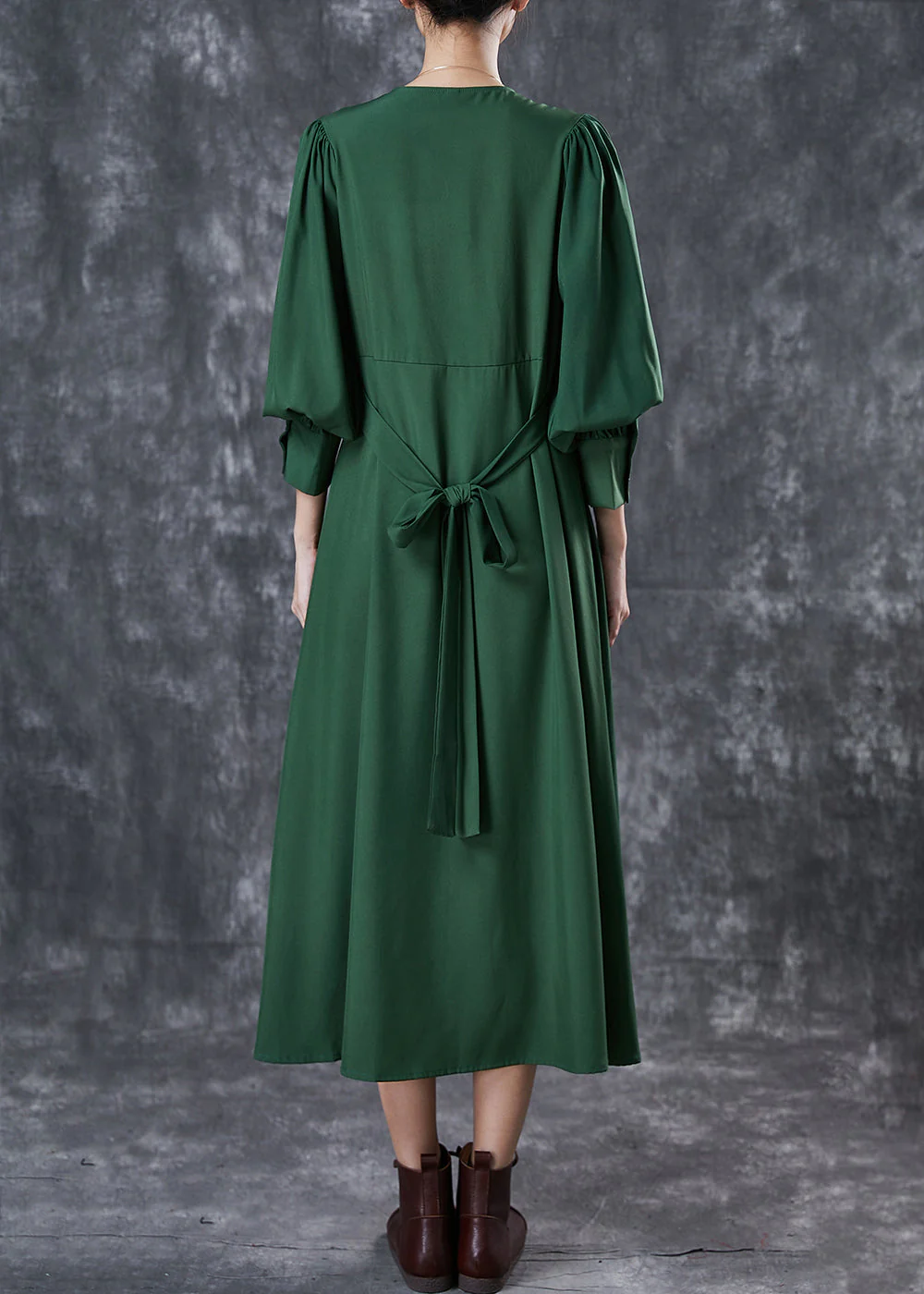 Bohemian Green Cinched Patchwork Lace Up Cotton Dresses Spring - Image 2