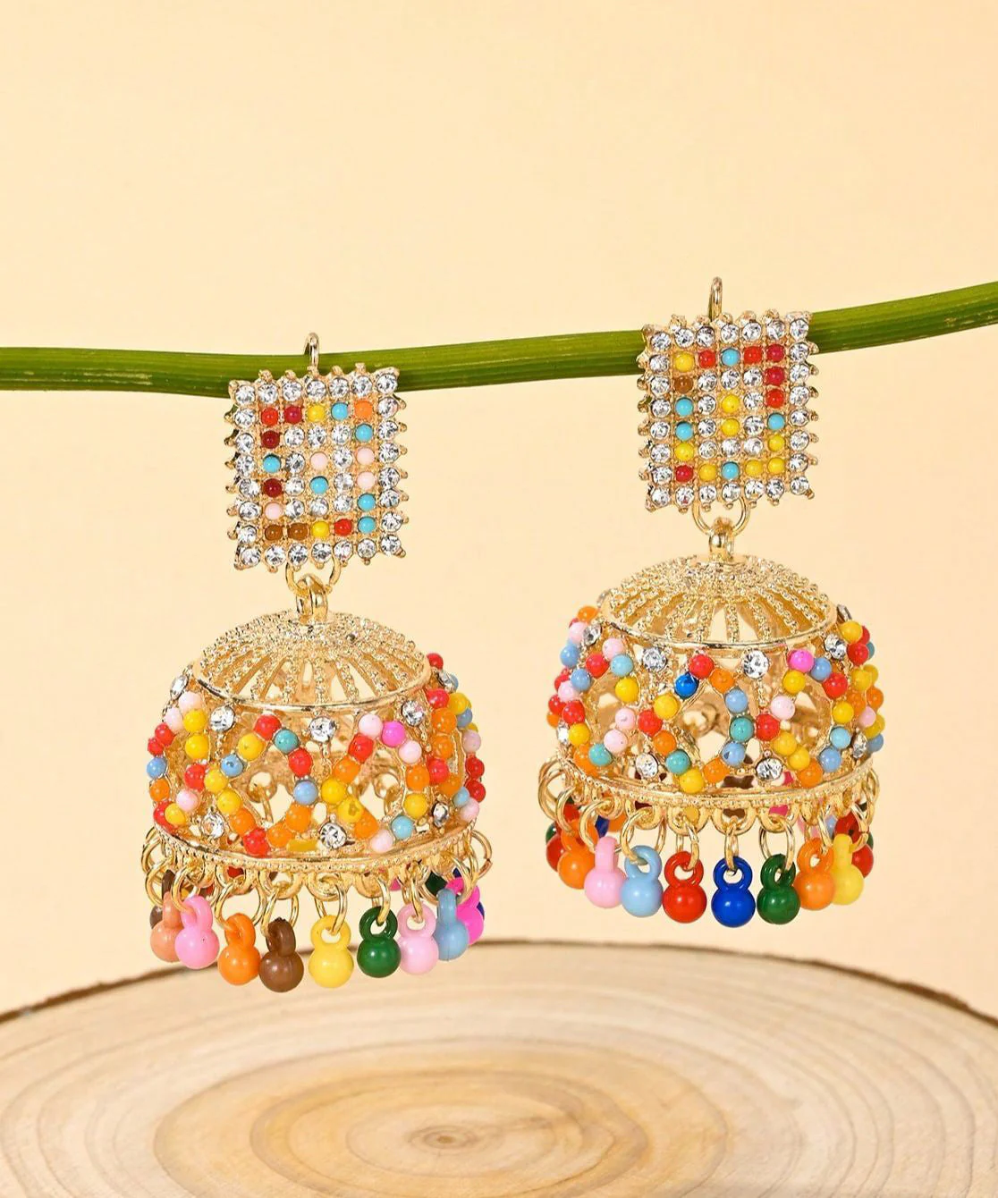 Bohemian Green Copper Alloy Zircon Hollow Out Drop Earrings - Image 2