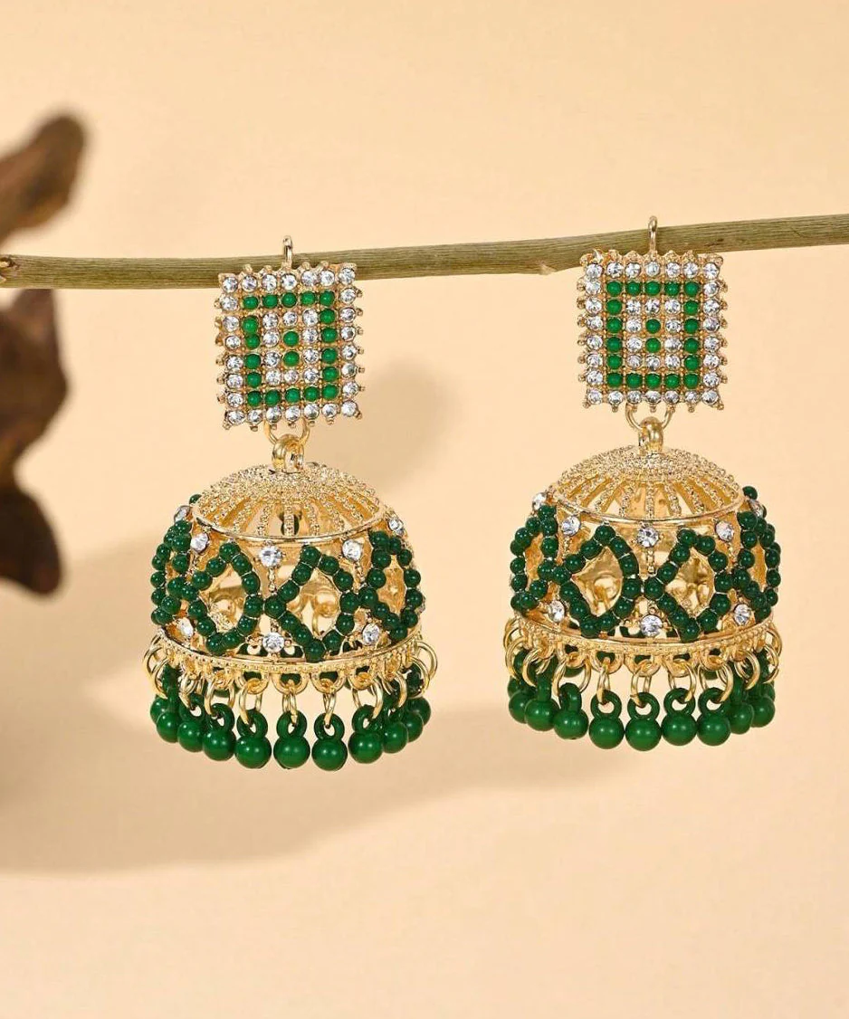 Bohemian Green Copper Alloy Zircon Hollow Out Drop Earrings - Image 5