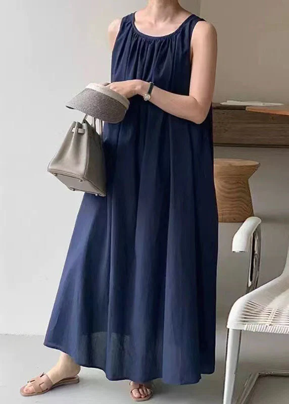 Bohemian Green O Neck Patchwork Wrinkled Cotton Dress Sleeveless - Image 2