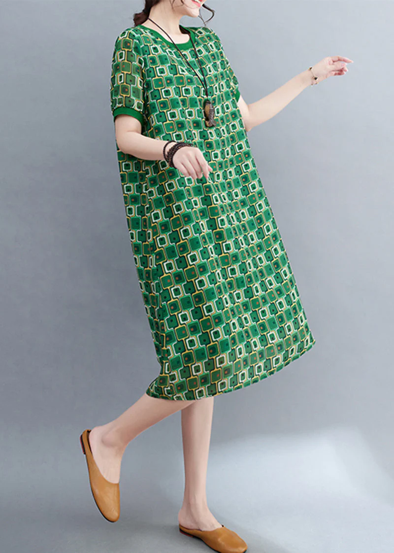 Bohemian Green O-Neck Print Chiffon Beach Dresses Summer - Image 4