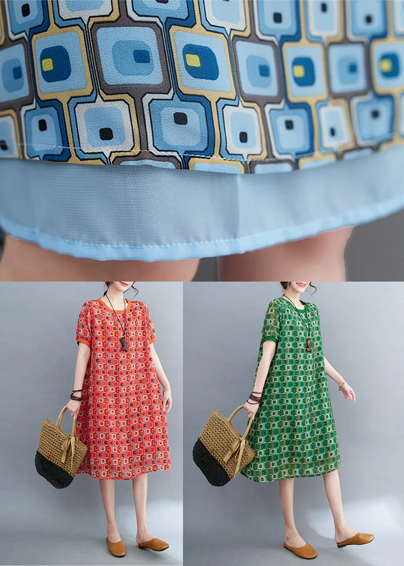Bohemian Green O-Neck Print Chiffon Beach Dresses Summer - Image 5