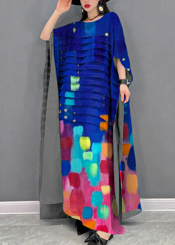 Grace Green O-Neck Striped Chiffon Ankle Dress Batwing Sleeve - Image 10