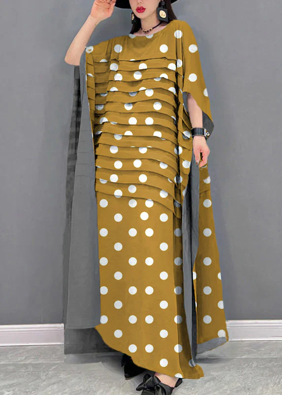 Grace Green O-Neck Striped Chiffon Ankle Dress Batwing Sleeve - Image 9