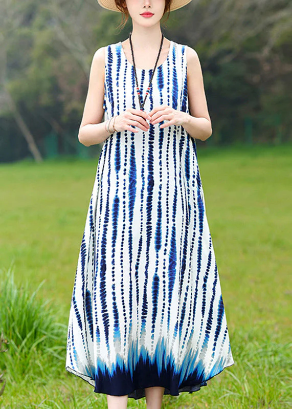 Bohemian Green O-Neck Striped Long Dress Summer - Image 2