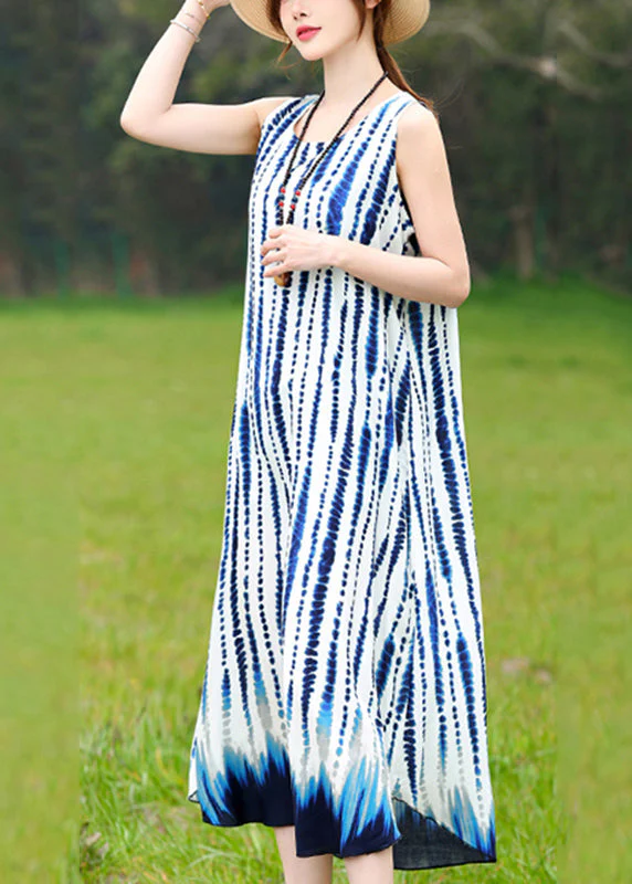 Bohemian Green O-Neck Striped Long Dress Summer - Image 4
