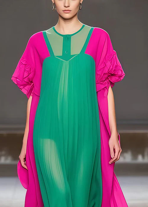 Bohemian Green Oversized Patchwork Chiffon Dress Summer - Image 2