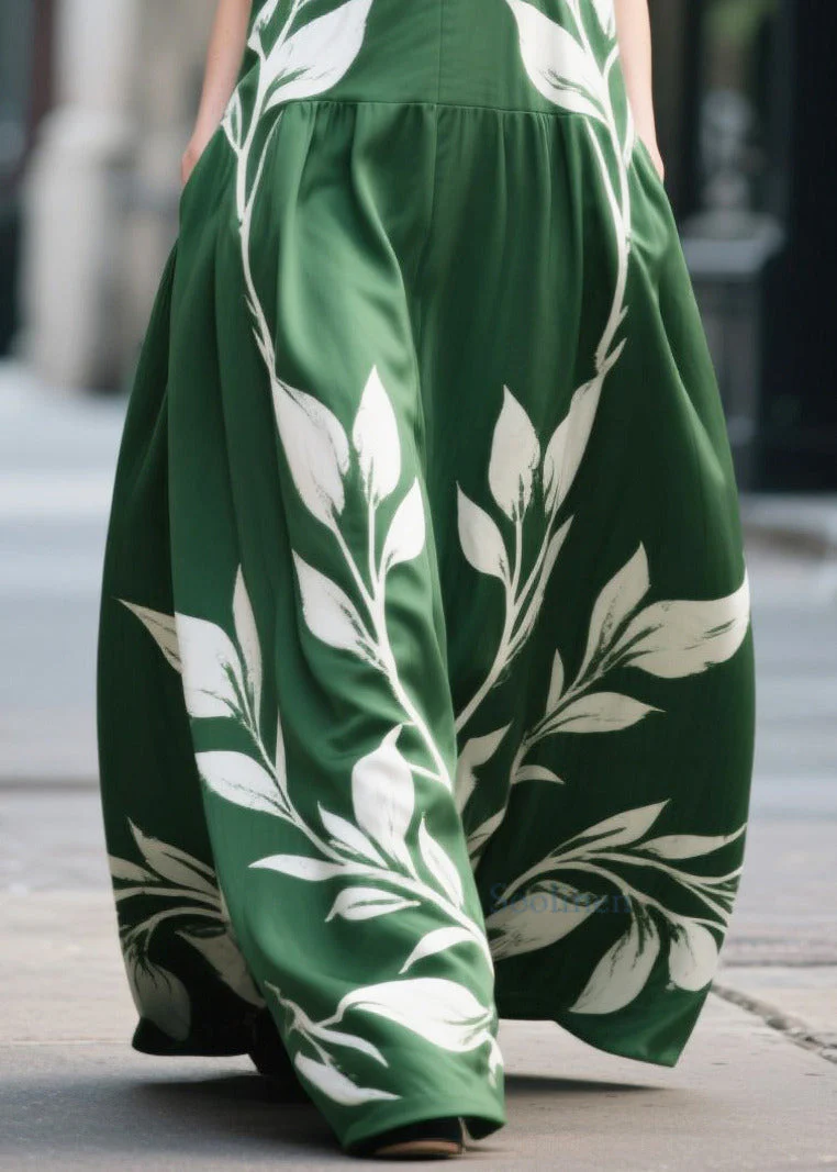 Bohemian Green Oversized Print Chiffon Maxi Dress Summer - Image 4