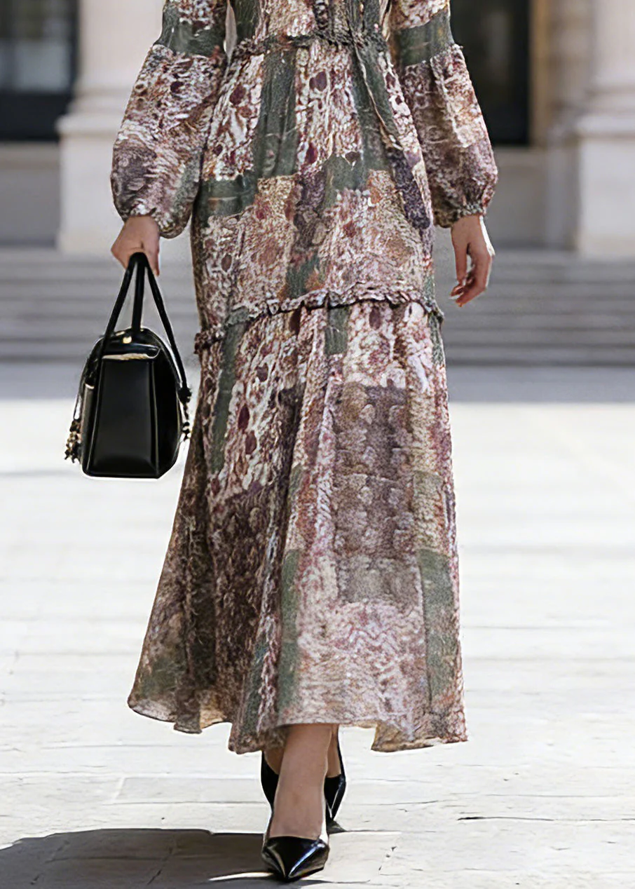 Bohemian Green Ruffled Patchwork Chiffon Vacation Maxi Dresses Spring - Image 4