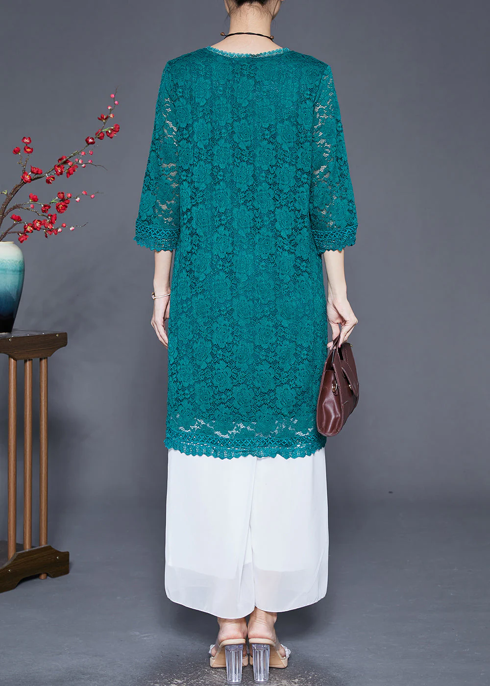 Bohemian Green Slim Fit Hollow Out Lace Dresses Bracelet Sleeve - Image 4