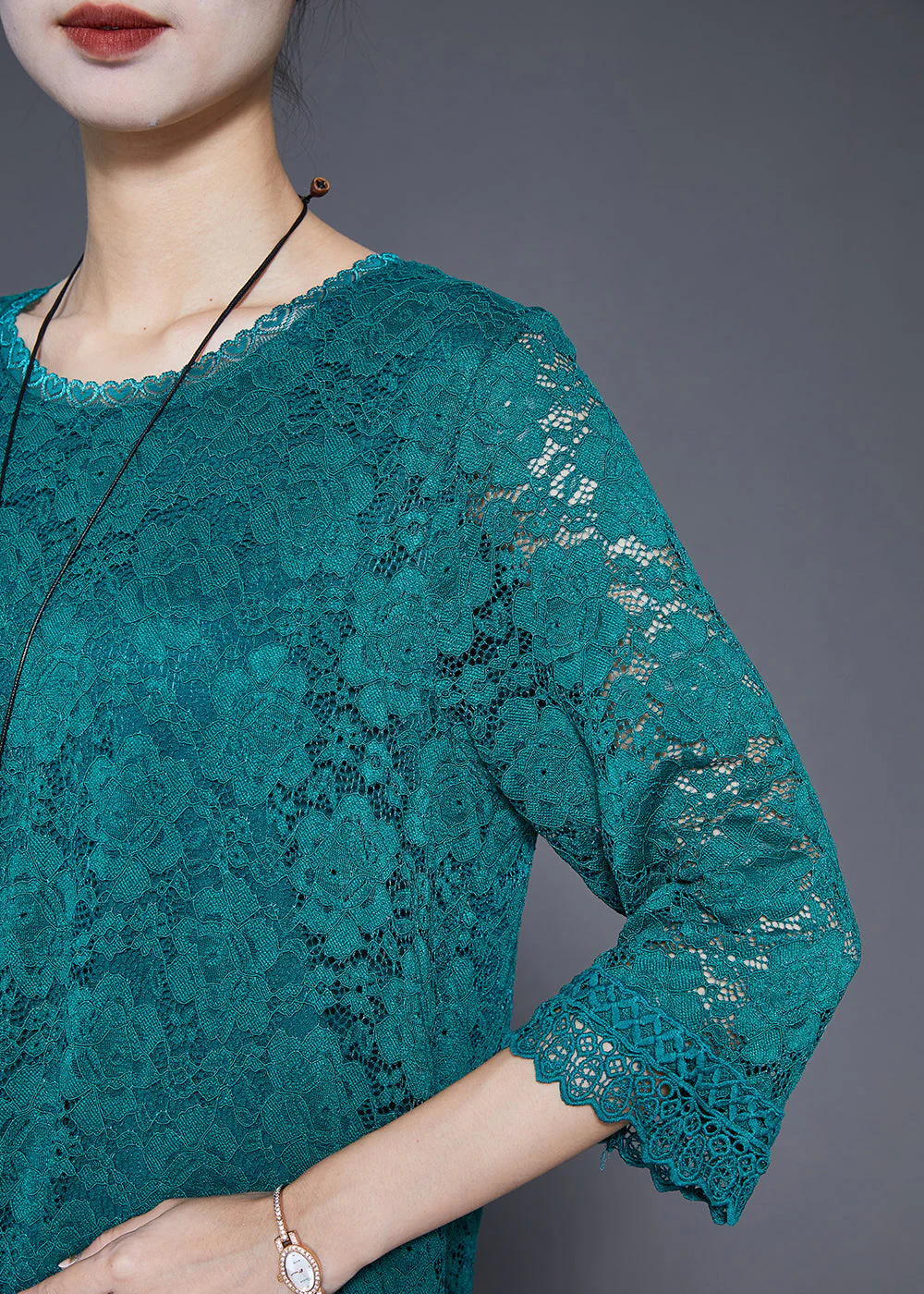 Bohemian Green Slim Fit Hollow Out Lace Dresses Bracelet Sleeve - Image 5