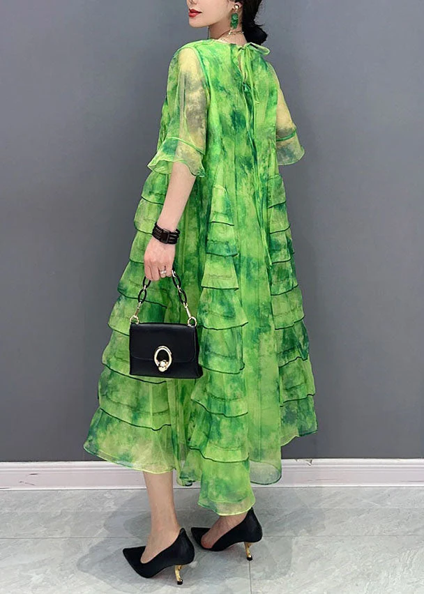 Bohemian Green Tie Dye Ruffled Patchwork Chiffon Dresses Summer - Image 4