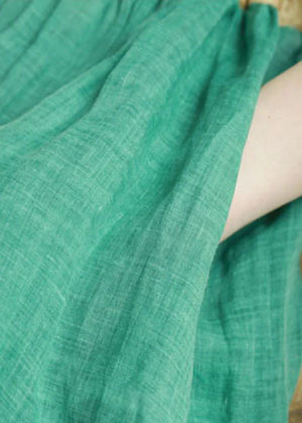 Bohemian Green Tie Waist V Neck Patchwork Linen Dresses Half Sleeve - Image 5