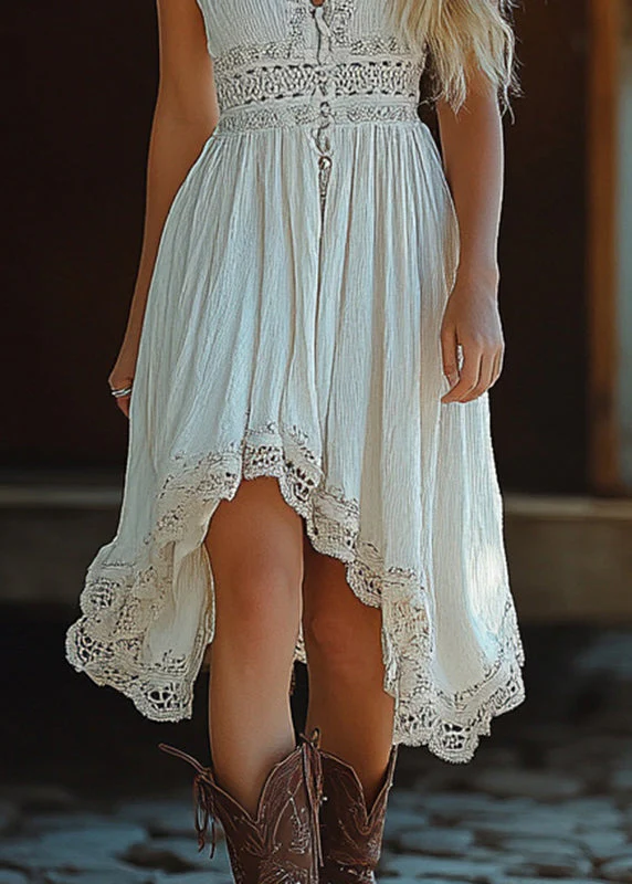 Bohemian-Green-V-Neck-Plaid-Button-Chiffon-Long-Dress-Sleeveless - Image 3