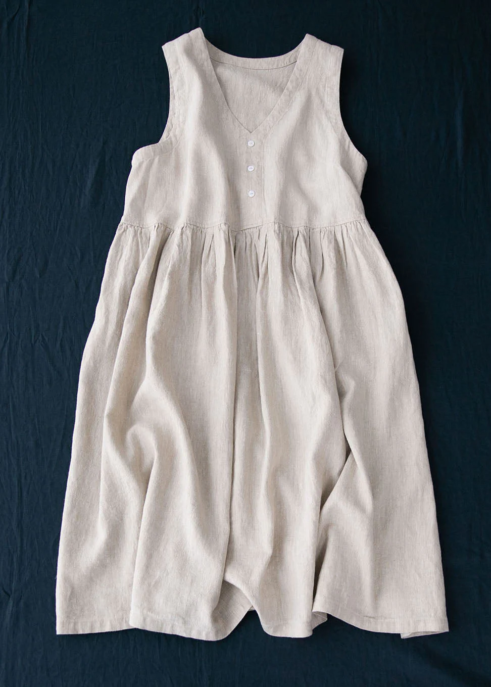 Bohemian Grey V Neck Wrinkled Patchwork Linen Dresses Summer - Image 2