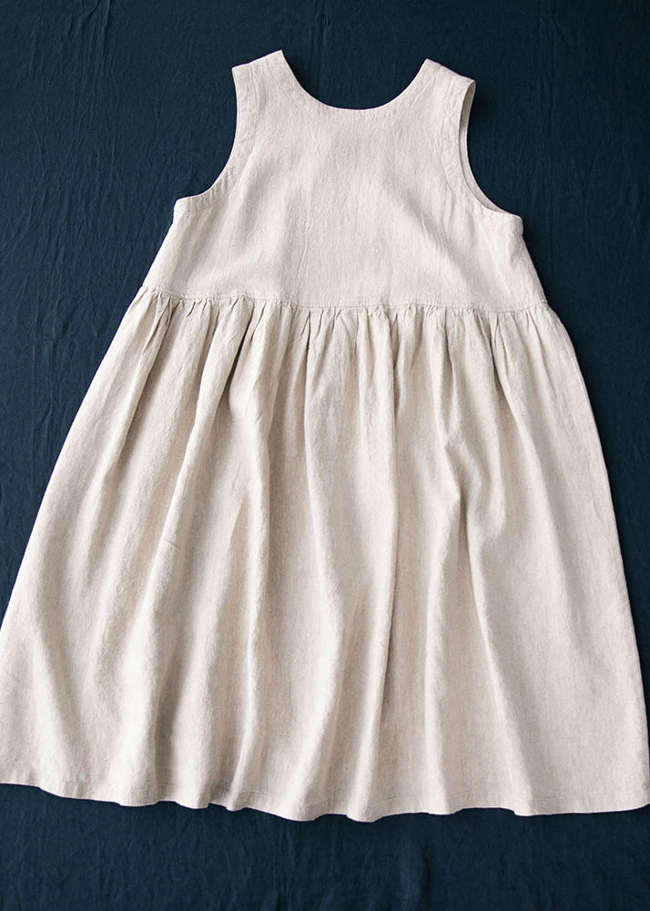 Bohemian Grey V Neck Wrinkled Patchwork Linen Dresses Summer - Image 3