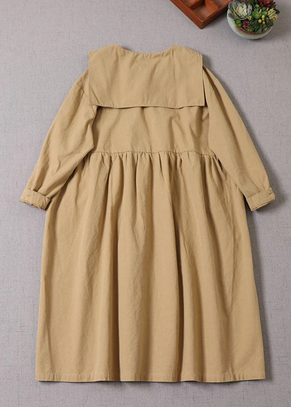 Bohemian Khaki Cinched Patchwork Cotton Dress Spring - Image 3