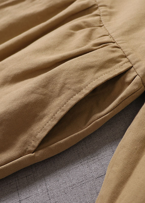 Bohemian Khaki Cinched Patchwork Cotton Dress Spring - Image 4