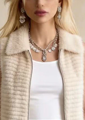Bohemian Khaki Peter Pan Collar Faux Mink Hair Vests Winter - Image 2
