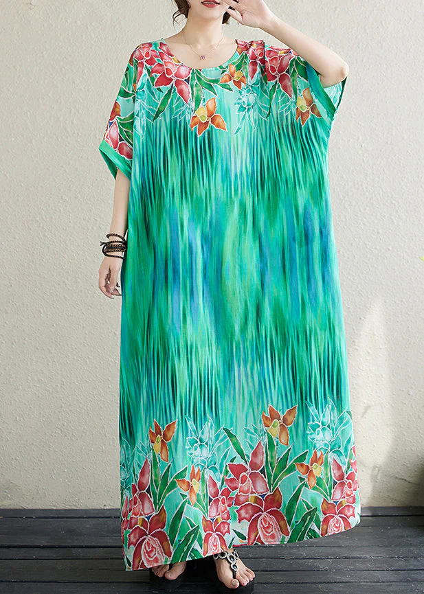 Bohemian Lake Green Oversized Print Cotton Vacation Dress Summer - Image 3