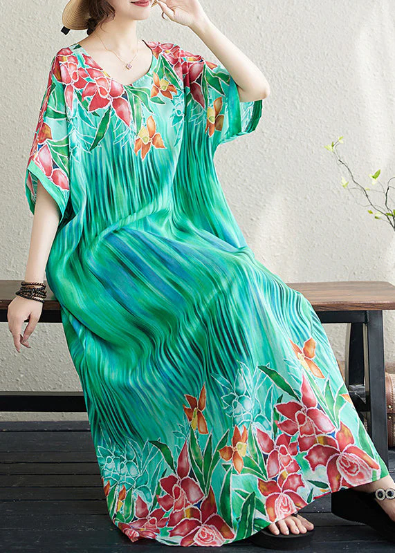 Bohemian Lake Green Oversized Print Cotton Vacation Dress Summer - Image 4