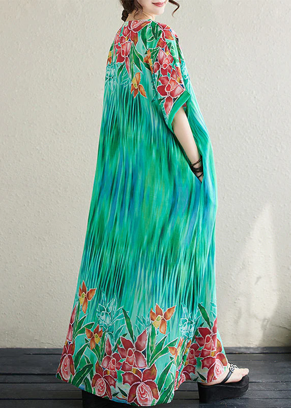 Bohemian Lake Green Oversized Print Cotton Vacation Dress Summer - Image 5