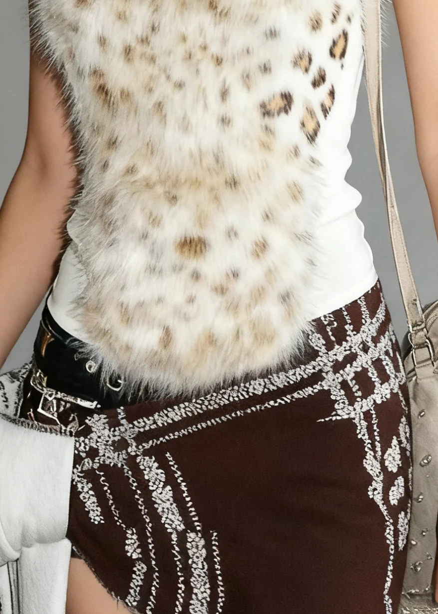 Bohemian Leopard Turtleneck Fluffy Patchwork Tank Sleeveless - Image 4