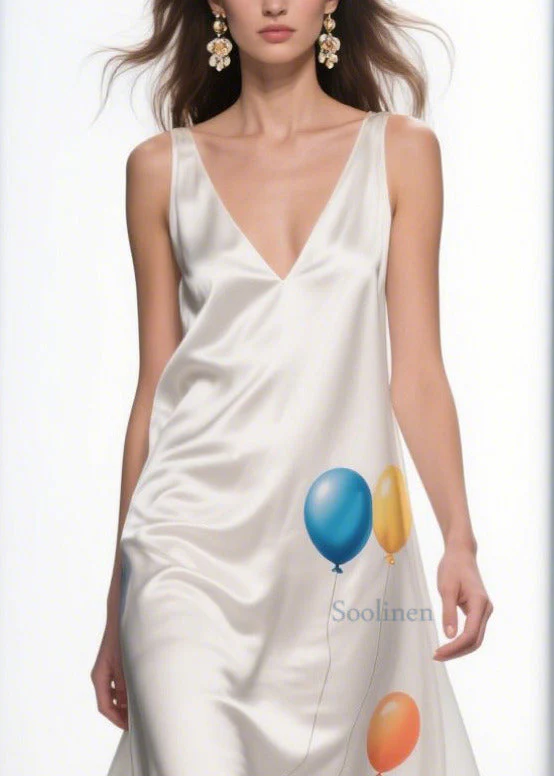Bohemian Milk White Ruffled Print Silk Vestidos Dress Summer - Image 2