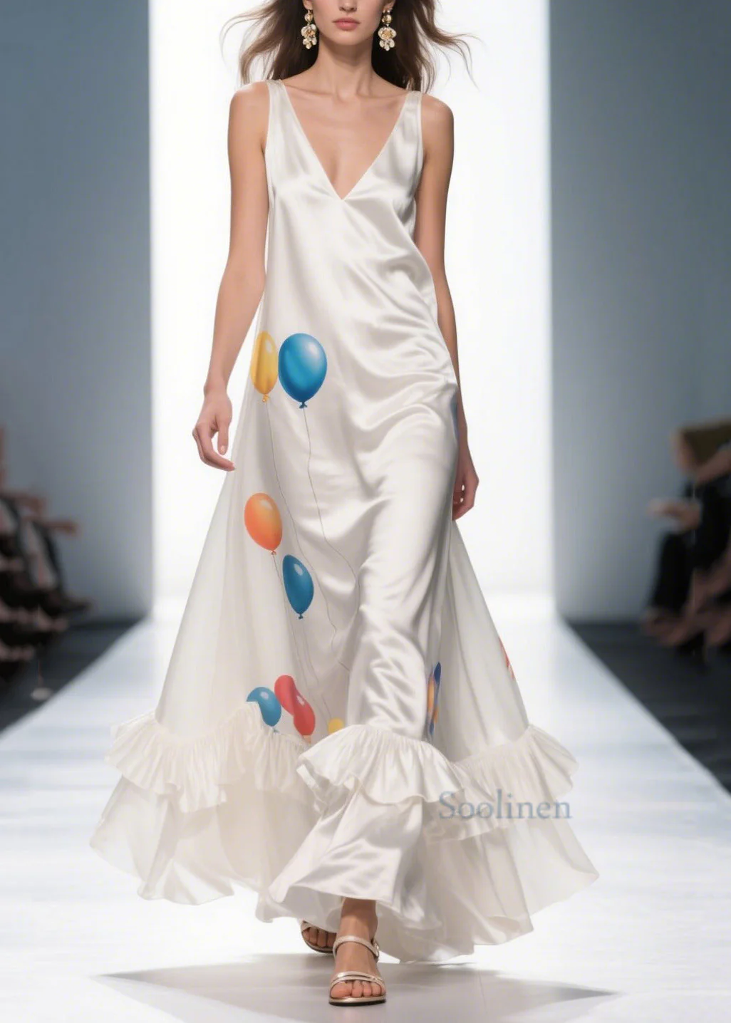 Bohemian Milk White Ruffled Print Silk Vestidos Dress Summer - Image 3