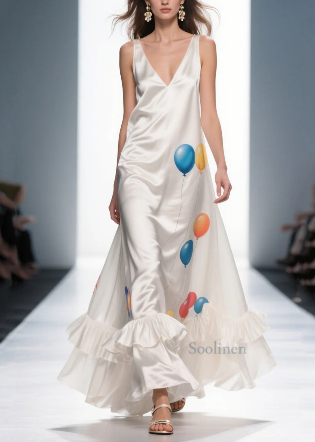 Bohemian Milk White Ruffled Print Silk Vestidos Dress Summer - Image 5
