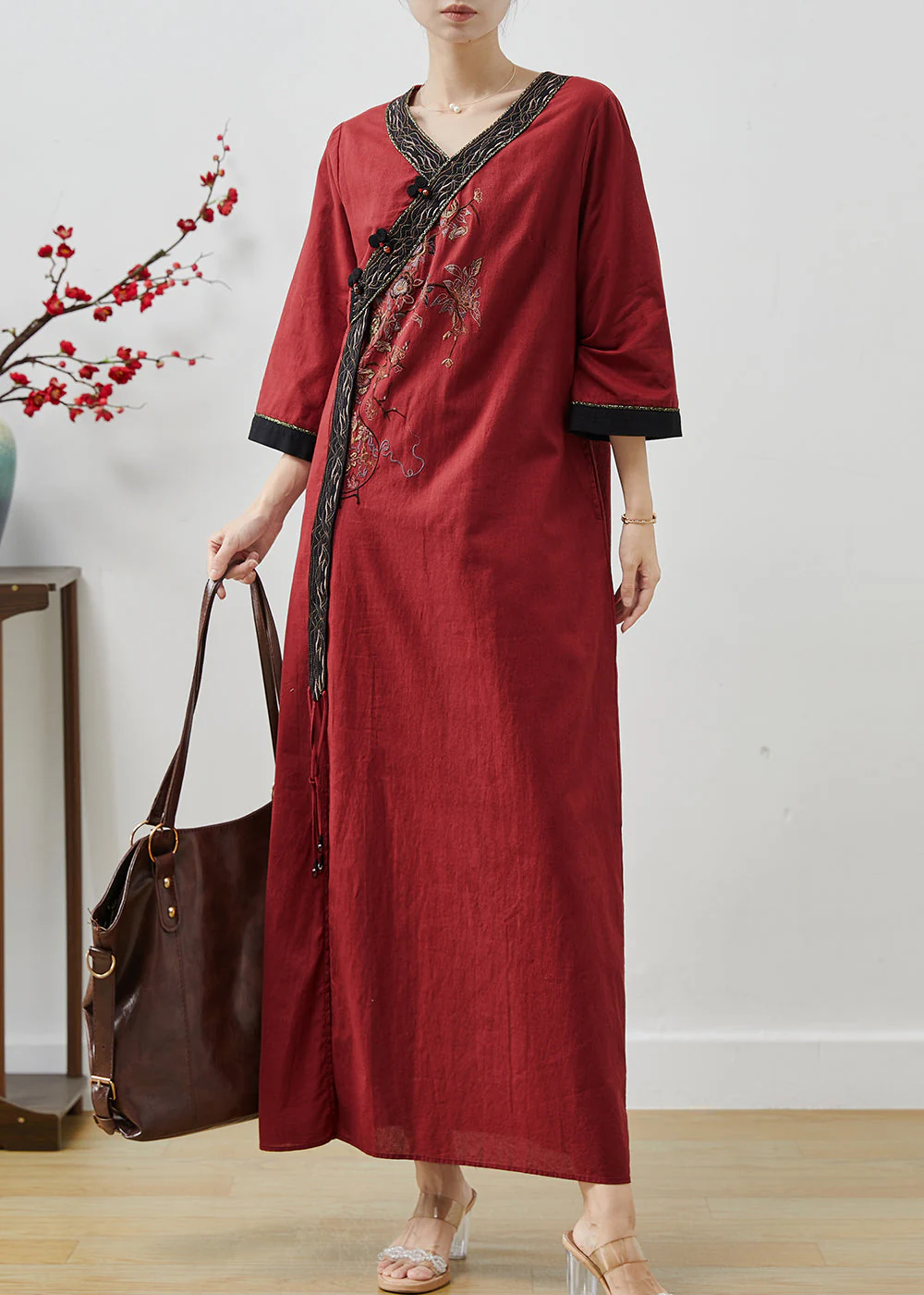 Bohemian Mulberry Embroidered Tasseled Linen Holiday Dress Summer - Image 3