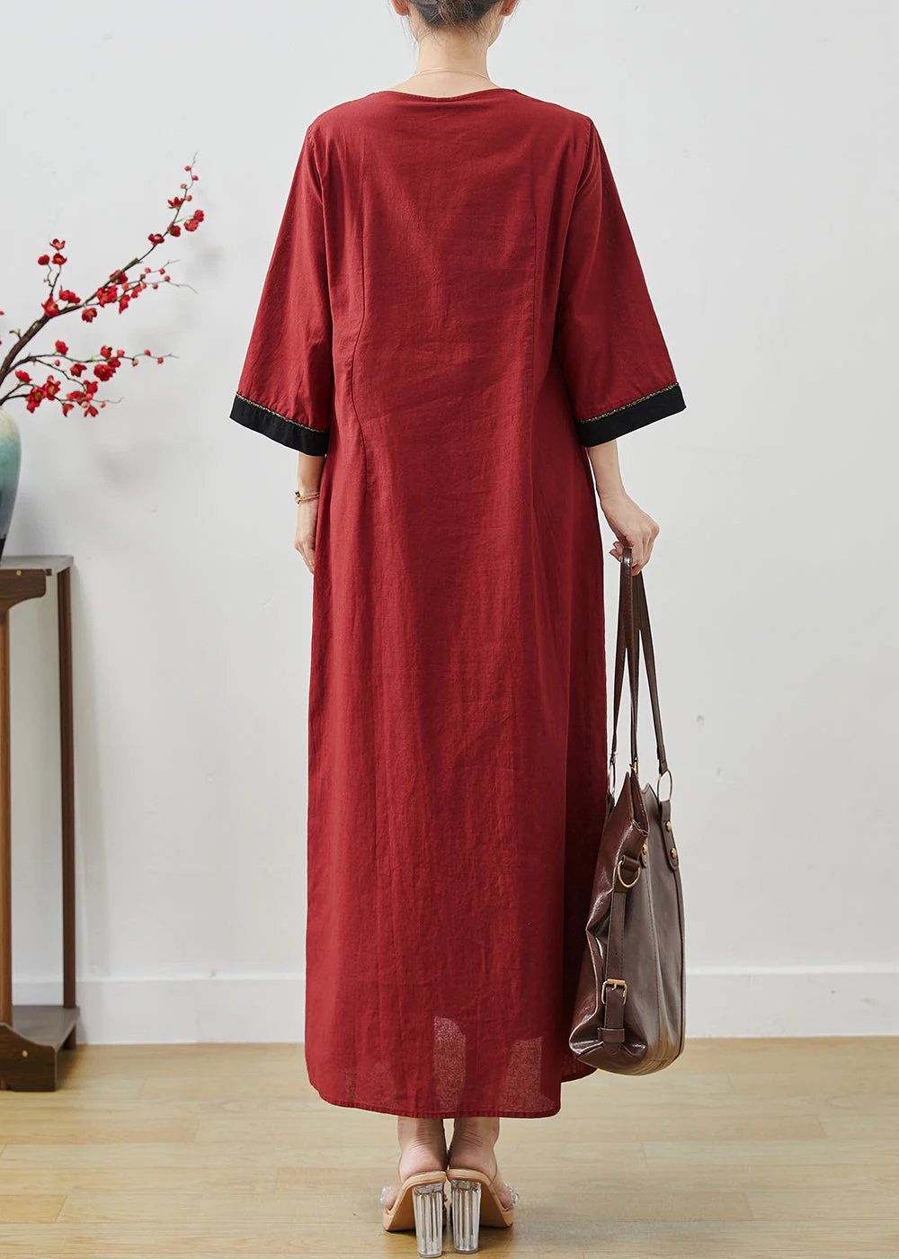 Bohemian Mulberry Embroidered Tasseled Linen Holiday Dress Summer - Image 4