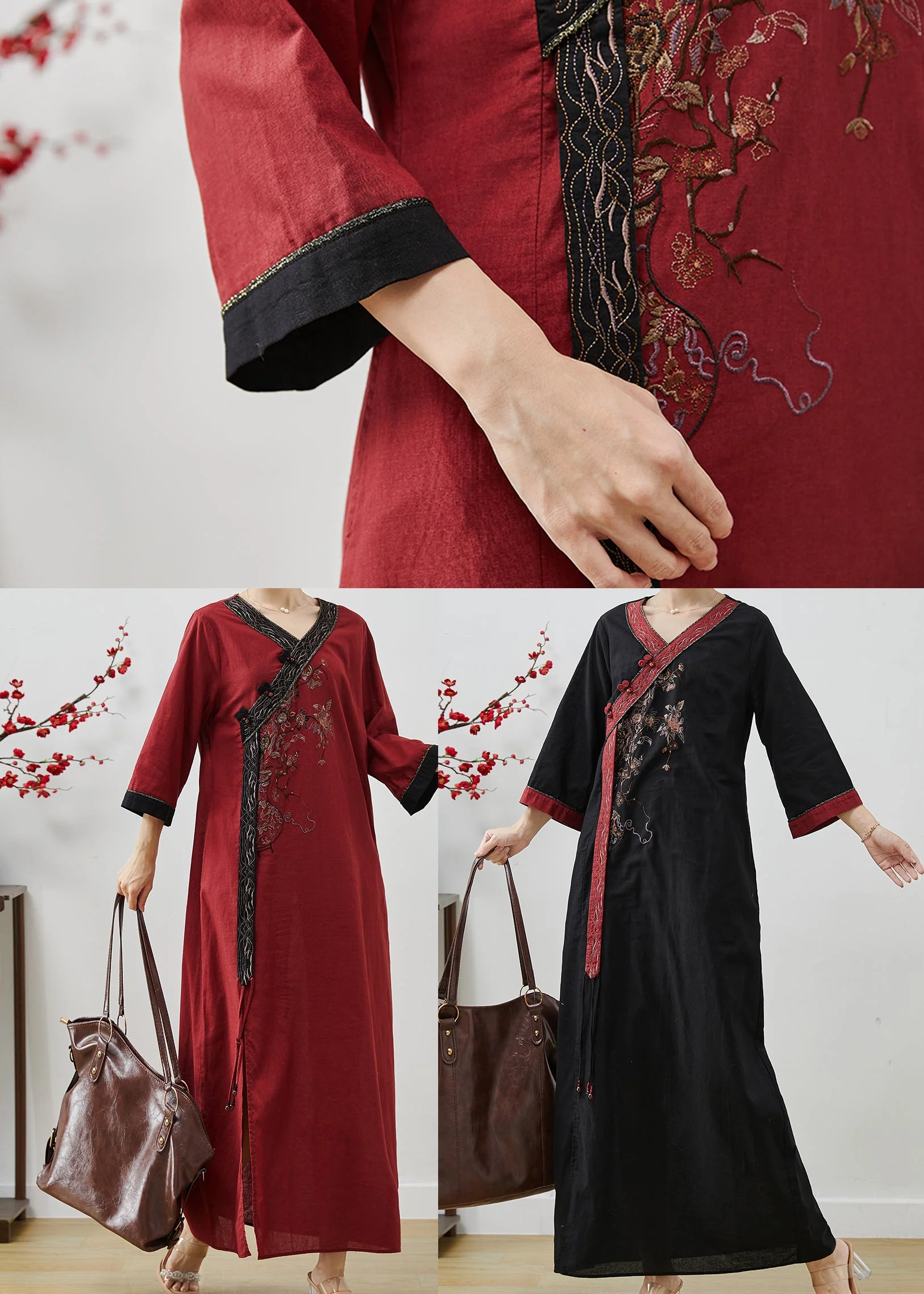 Bohemian Mulberry Embroidered Tasseled Linen Holiday Dress Summer - Image 5