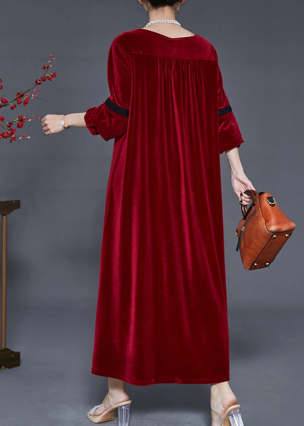 Bohemian Mulberry Oversized Patchwork Lace Silk Velvet Dress Fall - Image 4