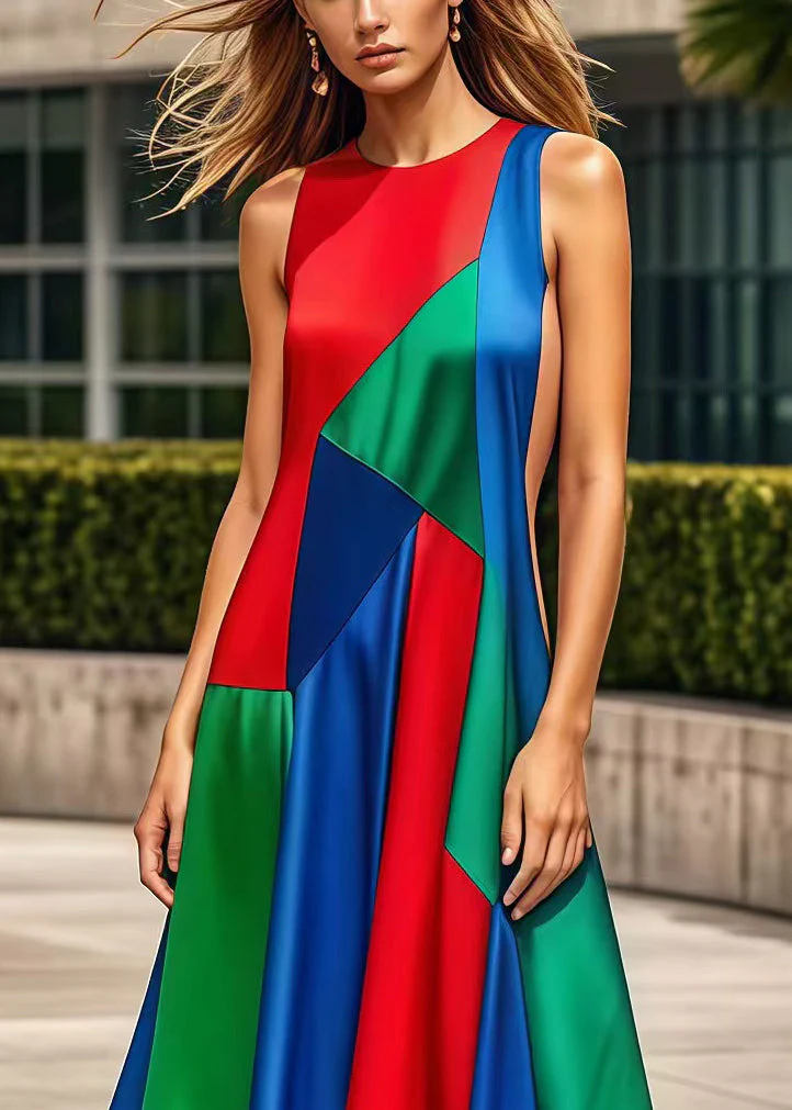 Bohemian Multicolor Asymmetrical Patchwork Silk Maxi Dresses Summer - Image 2