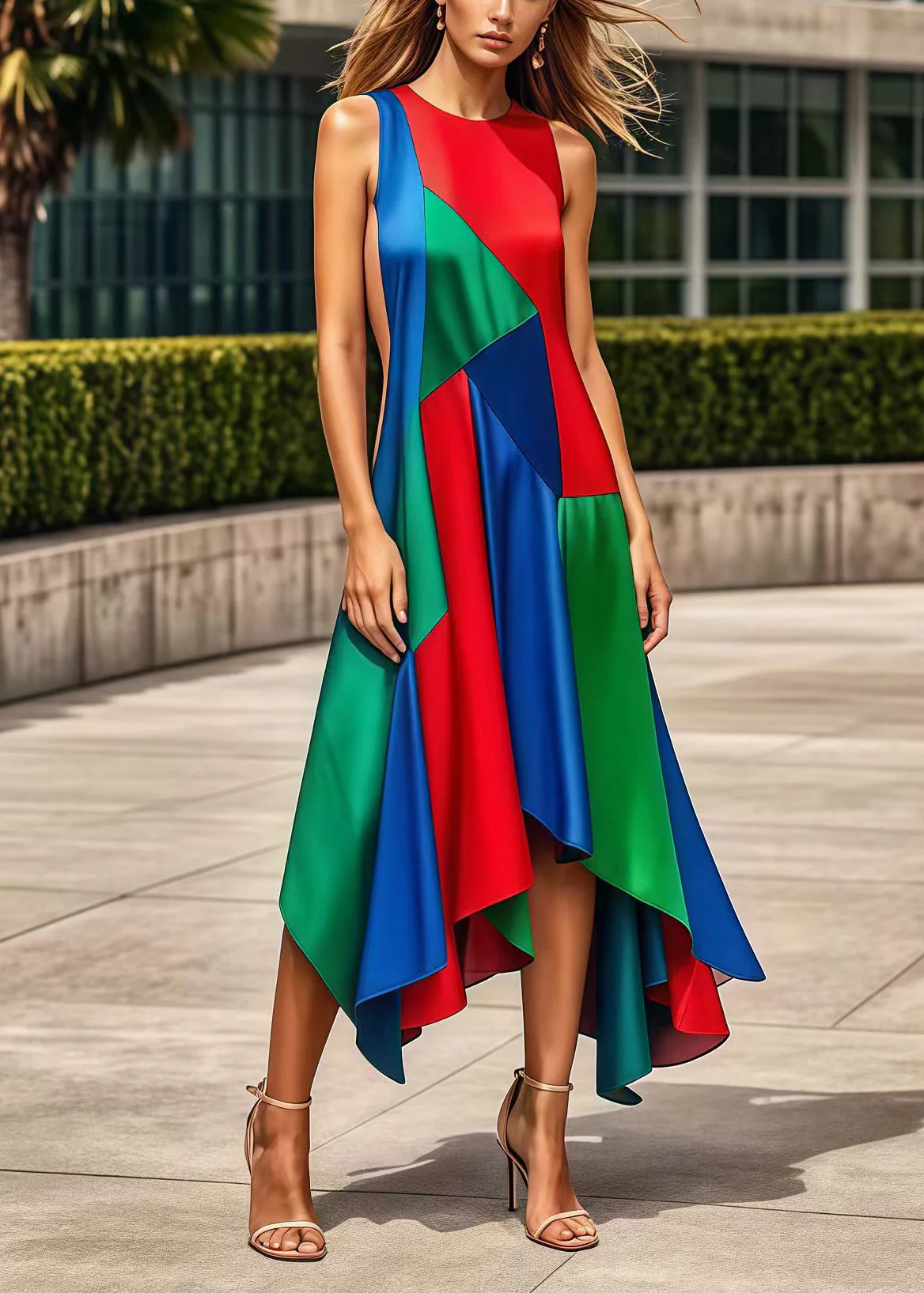 Bohemian Multicolor Asymmetrical Patchwork Silk Maxi Dresses Summer - Image 3