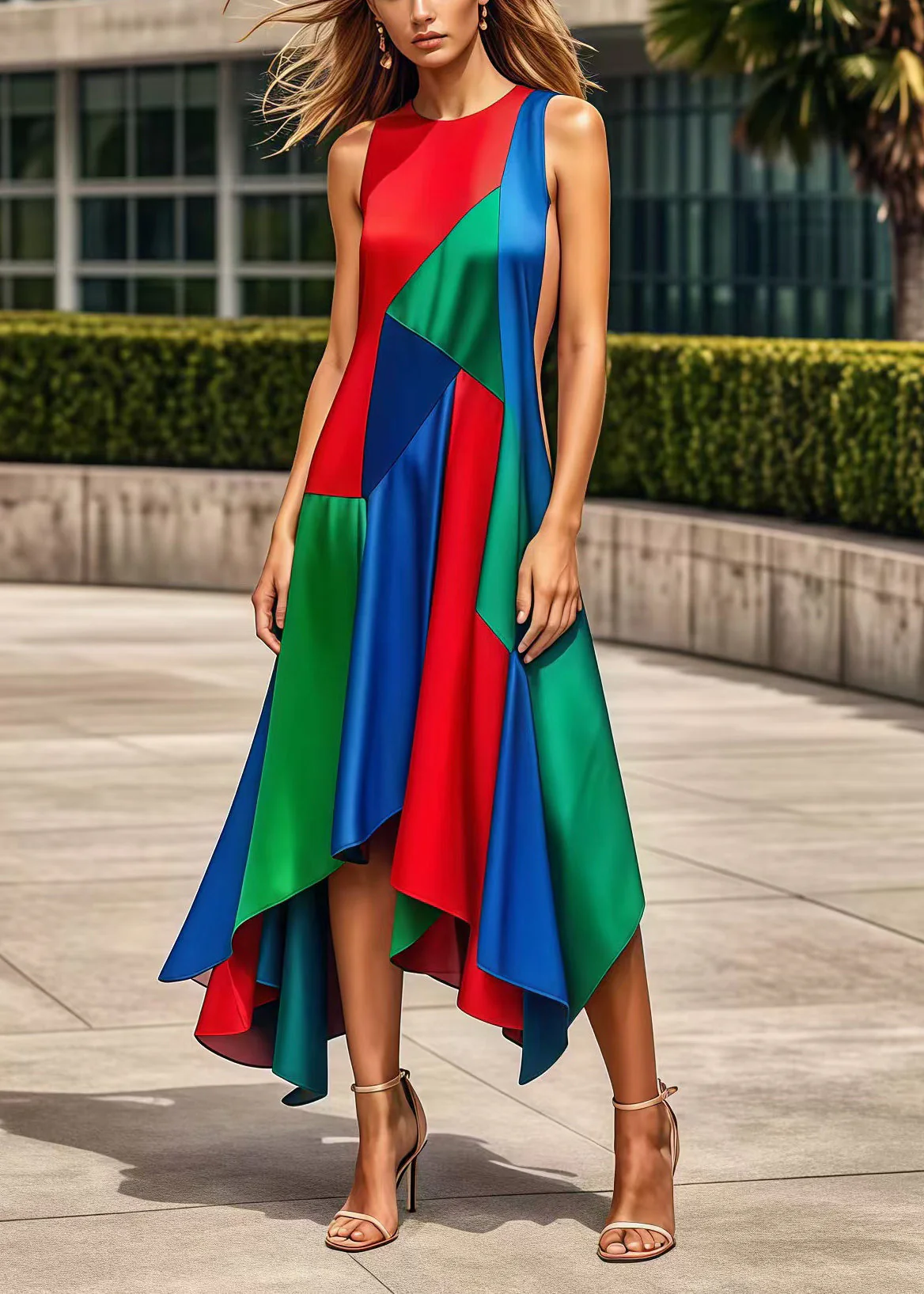 Bohemian Multicolor Asymmetrical Patchwork Silk Maxi Dresses Summer - Image 5