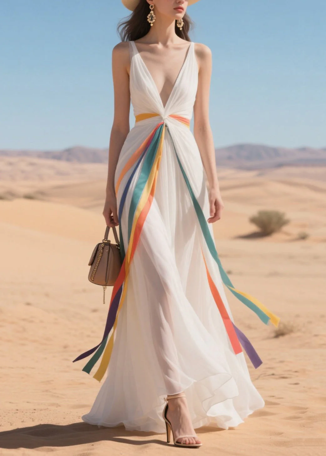 Bohemian Multicolour Ribbon Exra Large Hem Tulle Vacation Dresses Summer - Image 3