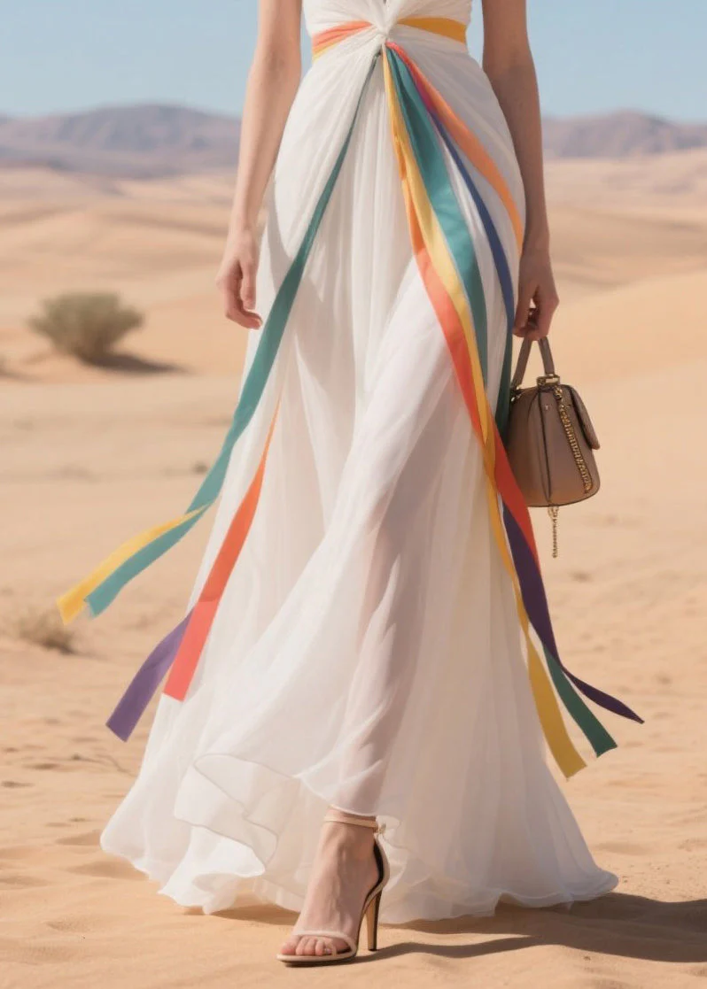 Bohemian Multicolour Ribbon Exra Large Hem Tulle Vacation Dresses Summer - Image 4